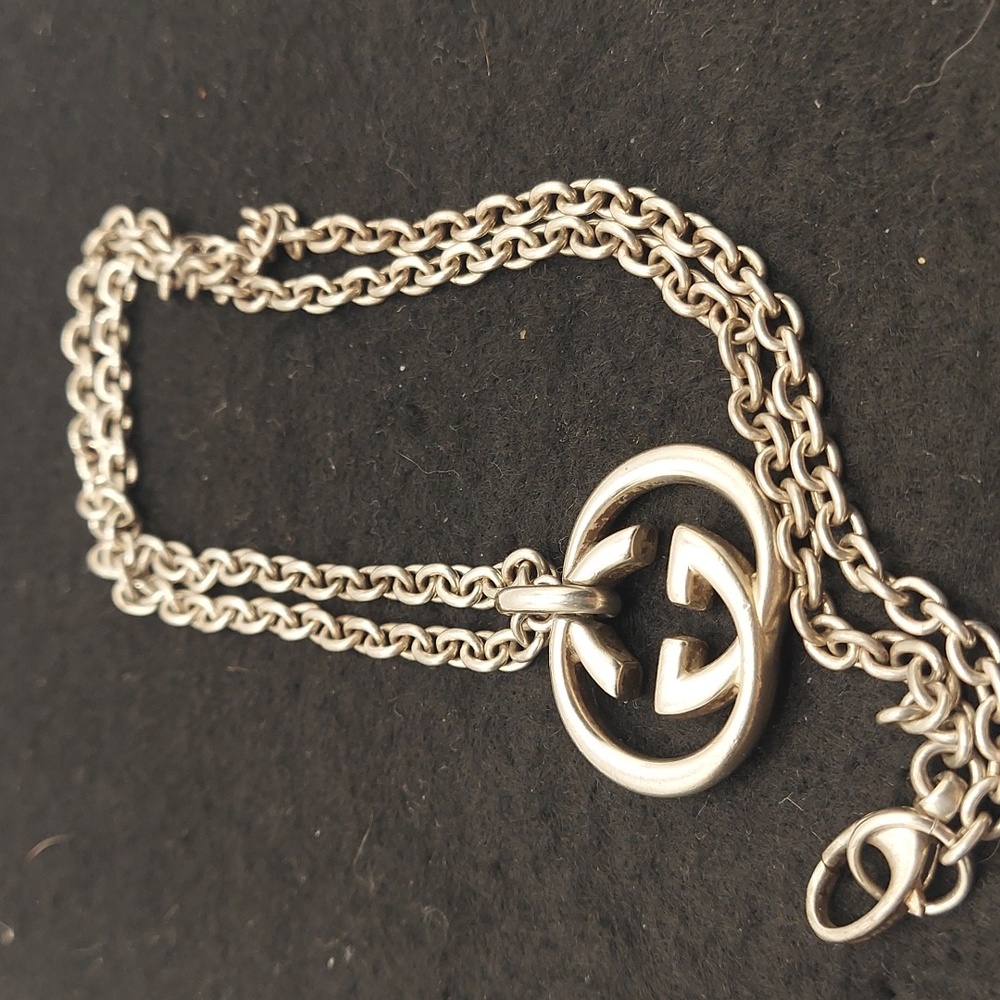 Gucci Interlocking Double G Logo Pendant Necklace In Sterling Silver! - Picture 6 of 6